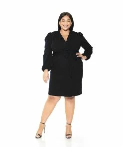Plus Size Alexia Admor Puff Sleeve Faux-Wrap Dress