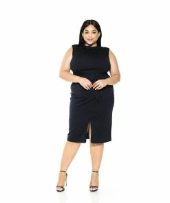 Plus Size ALEXIA ADMOR Fara High Neck Front Slit Sheath Dress