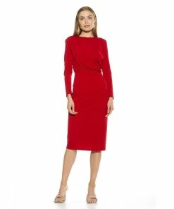 Women's ALEXIA ADMOR Draped Crewneck Long Sleeve Dress