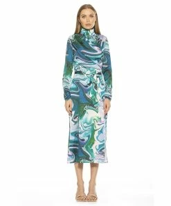 Women's ALEXIA ADMOR Mockneck Draped Midi Dress