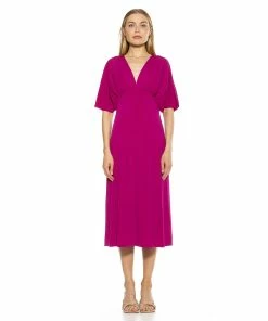 Women's ALEXIA ADMOR Draped V-Neck Midi Dress
