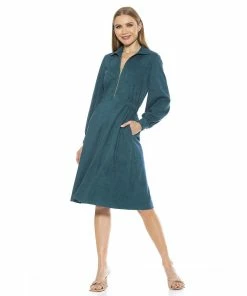 Women's ALEXIA ADMOR Hailey Collar Fit & Flare Faux-Suede Dress