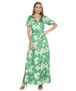 Women's ALEXIA ADMOR Mikayla Bubble Blouson Sleeves Wrap Maxi Dress