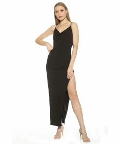 Women's ALEXIA ADMOR Frankie Draped Cowl Neck Low Back Side Slit Maxi Dress