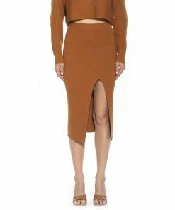 Women's ALEXIA ADMOR Ribbed Knit High Slit Midi Skirt