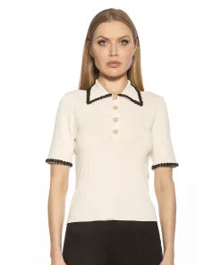 Women's ALEXIA ADMOR Brianna Short Sleeve Knit Collared Top