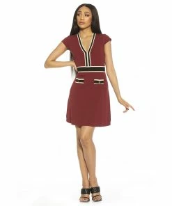 Women's ALEXIA ADMOR Mirah Short Sleeve Colorblock V-Neck Fit & Flare Dress