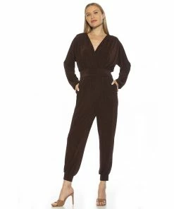 Women's ALEXIA ADMOR Joey Long Sleeves Knit Surplice Jumpsuit