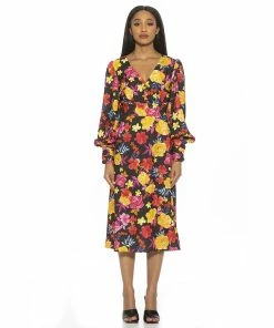 Women's ALEXIA ADMOR Daria Sweetheart Blouson Sleeves Midi Dress