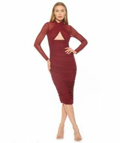 Women's ALEXIA ADMOR Front Cutout Ruched Midi Dress