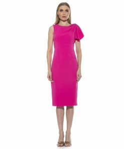 Women's ALEXIA ADMOR Crewneck Draped Midi Sheath Dress